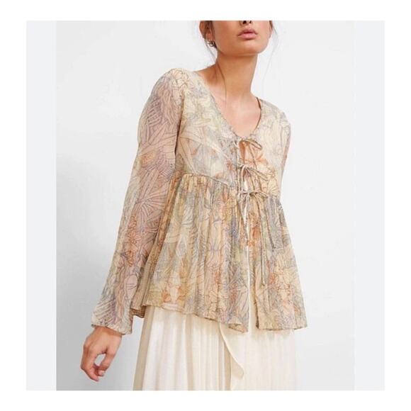 Mes Demoiselles Palm Metallic Sheer Blouse - Picture 1 of 8